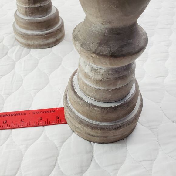 Pillar Whitewash Distressed Wood Candle Holders Set of 4 Farmhouse Decor Style - Picture 7 of 8